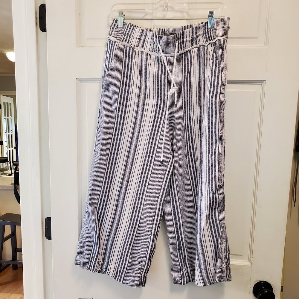 Blue White Striped Linen Blend Pants Small 4-6